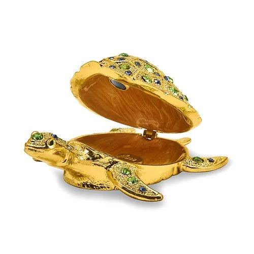 Gold Sea Turtle Green Crystal Trinket Box