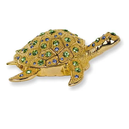 Gold Sea Turtle Green Crystal Trinket Box
