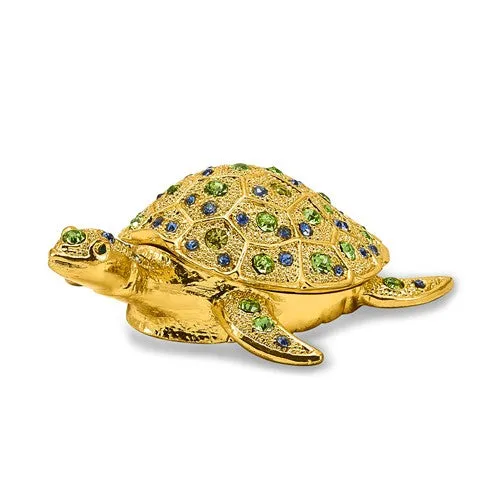 Gold Sea Turtle Green Crystal Trinket Box