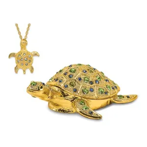 Gold Sea Turtle Green Crystal Trinket Box