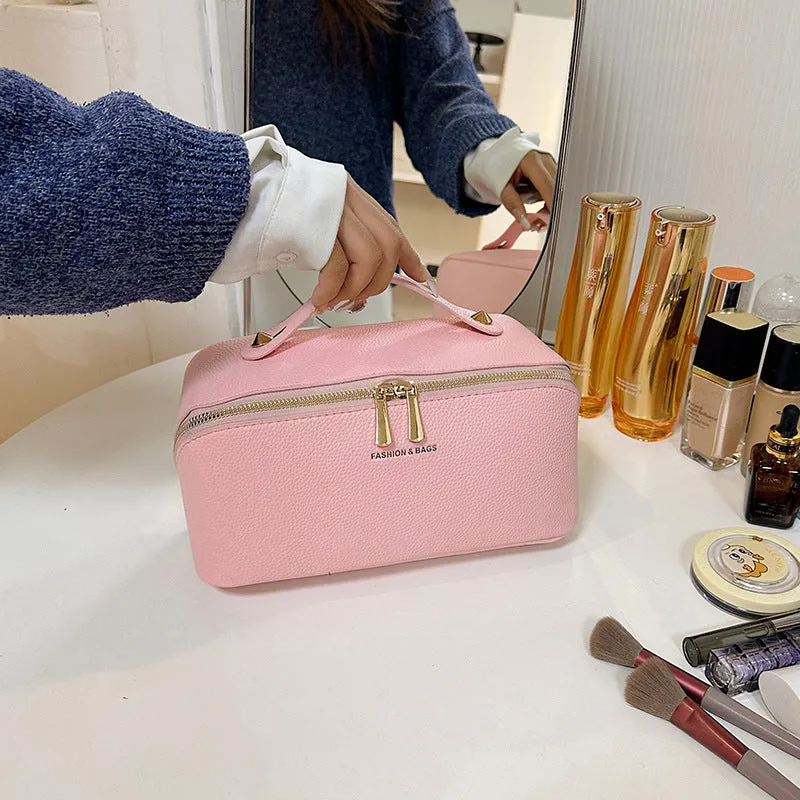 Good-looking Large Capacity Leather Wash Cosmetics Cosmetic Bags