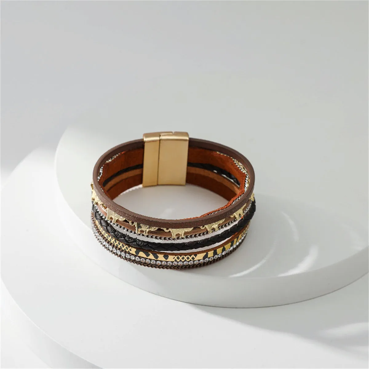 Gray Polystyrene & Cubic Zirconia 18K Gold-Plated Elephant Bracelet