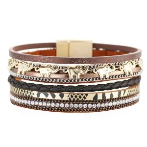 Gray Polystyrene & Cubic Zirconia 18K Gold-Plated Elephant Bracelet
