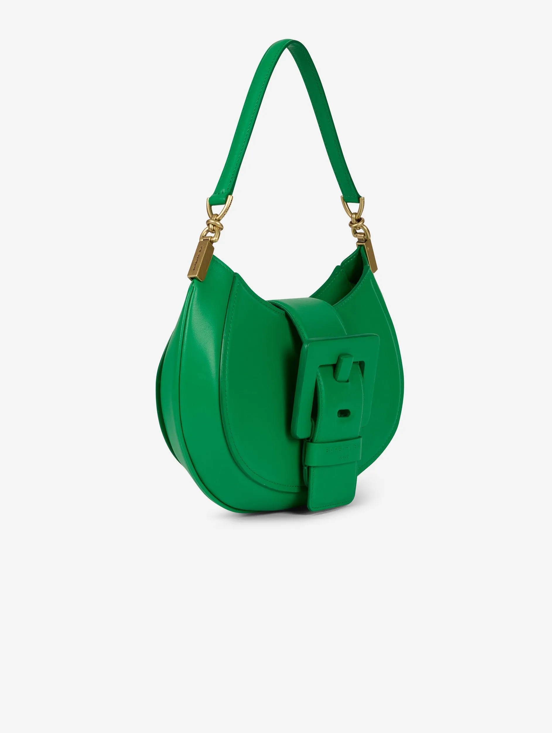 Green leather Kiss Me clutch bag