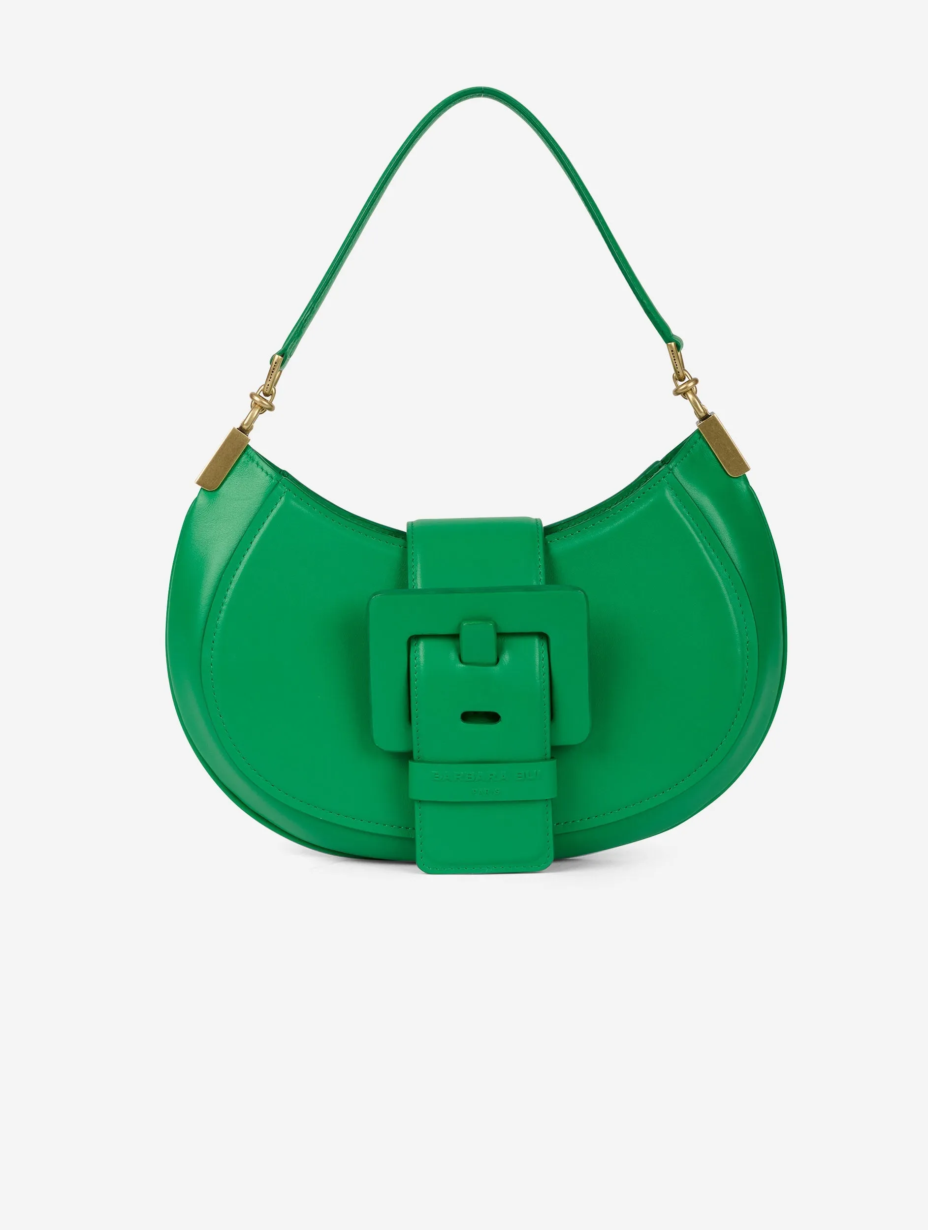Green leather Kiss Me clutch bag