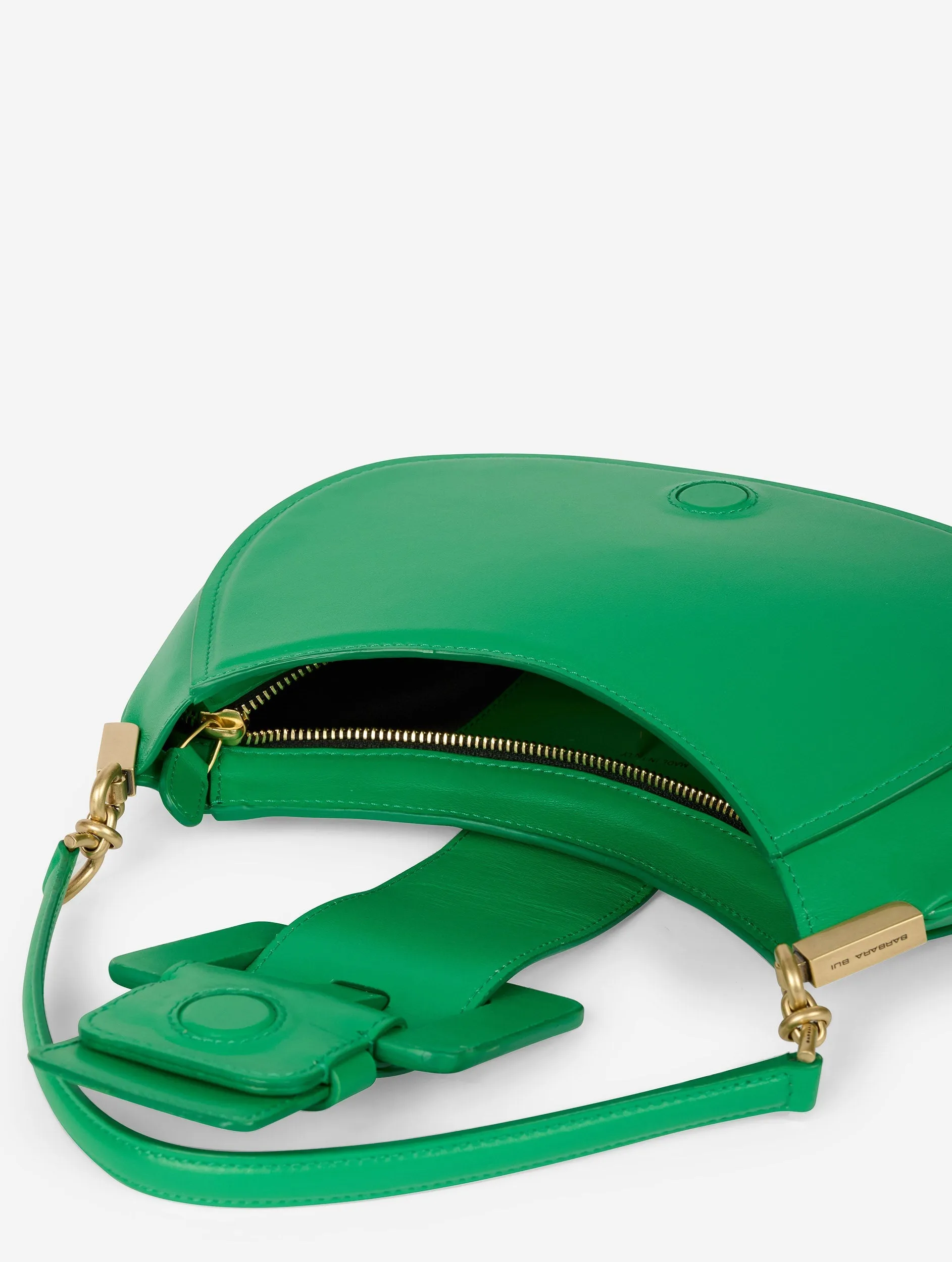 Green leather Kiss Me clutch bag