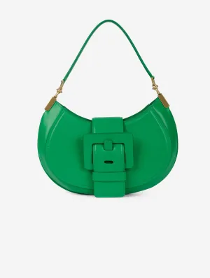 Green leather Kiss Me clutch bag
