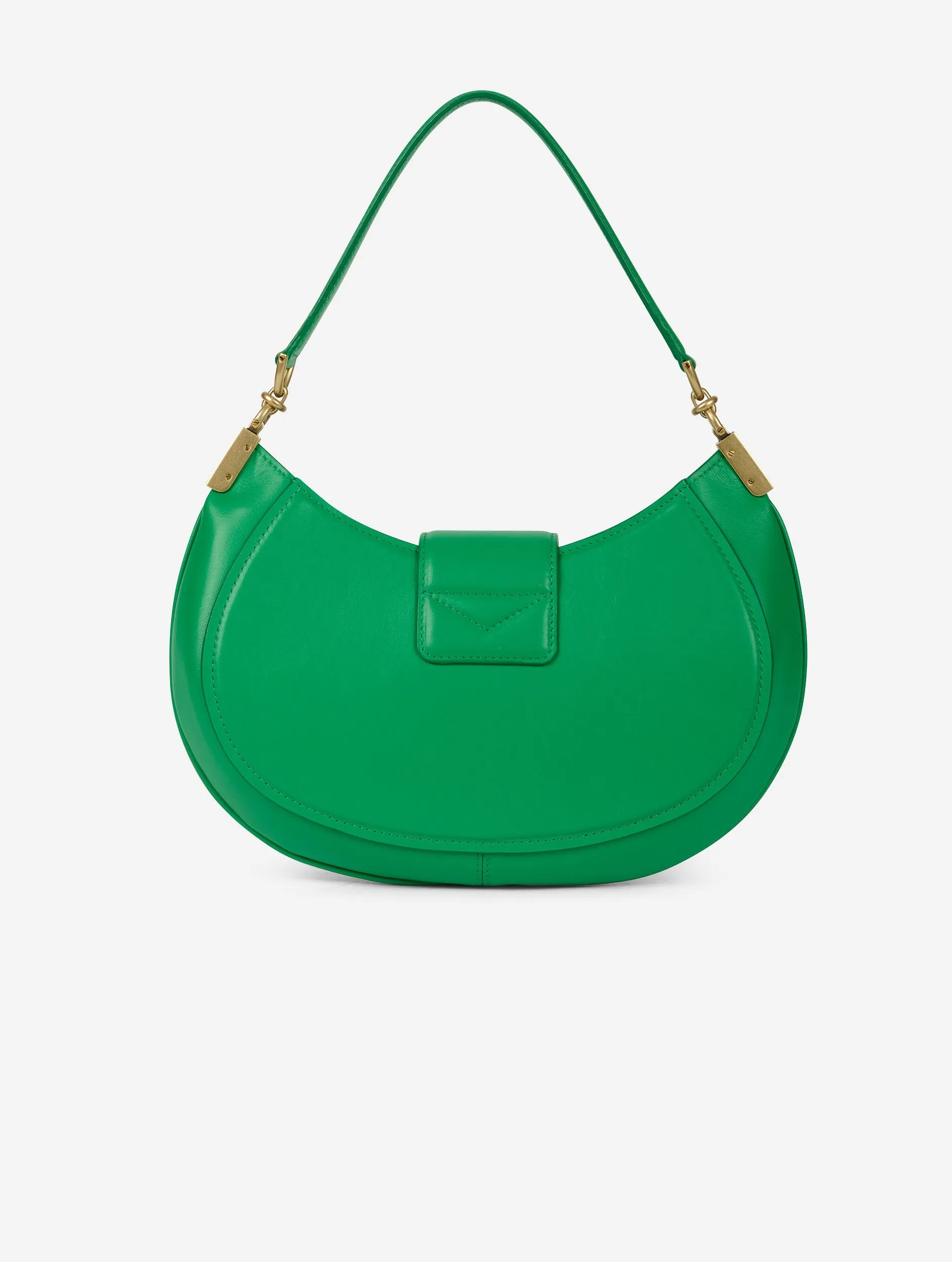 Green leather Kiss Me clutch bag