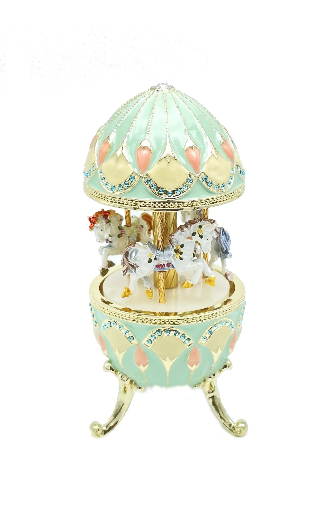 Green Musical Carousel with Royal Horses