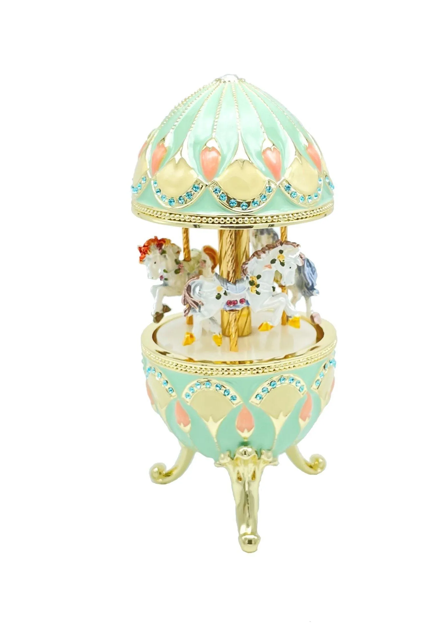 Green Musical Carousel with Royal Horses