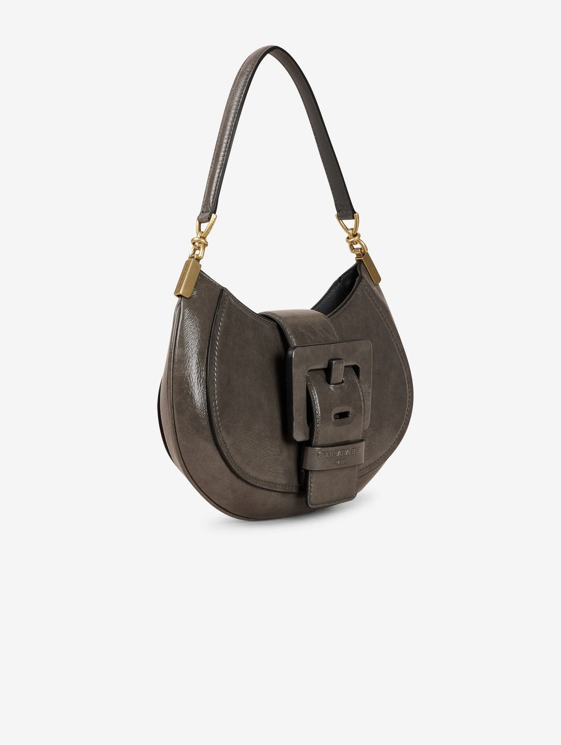 Grey patent leather KISS ME bag