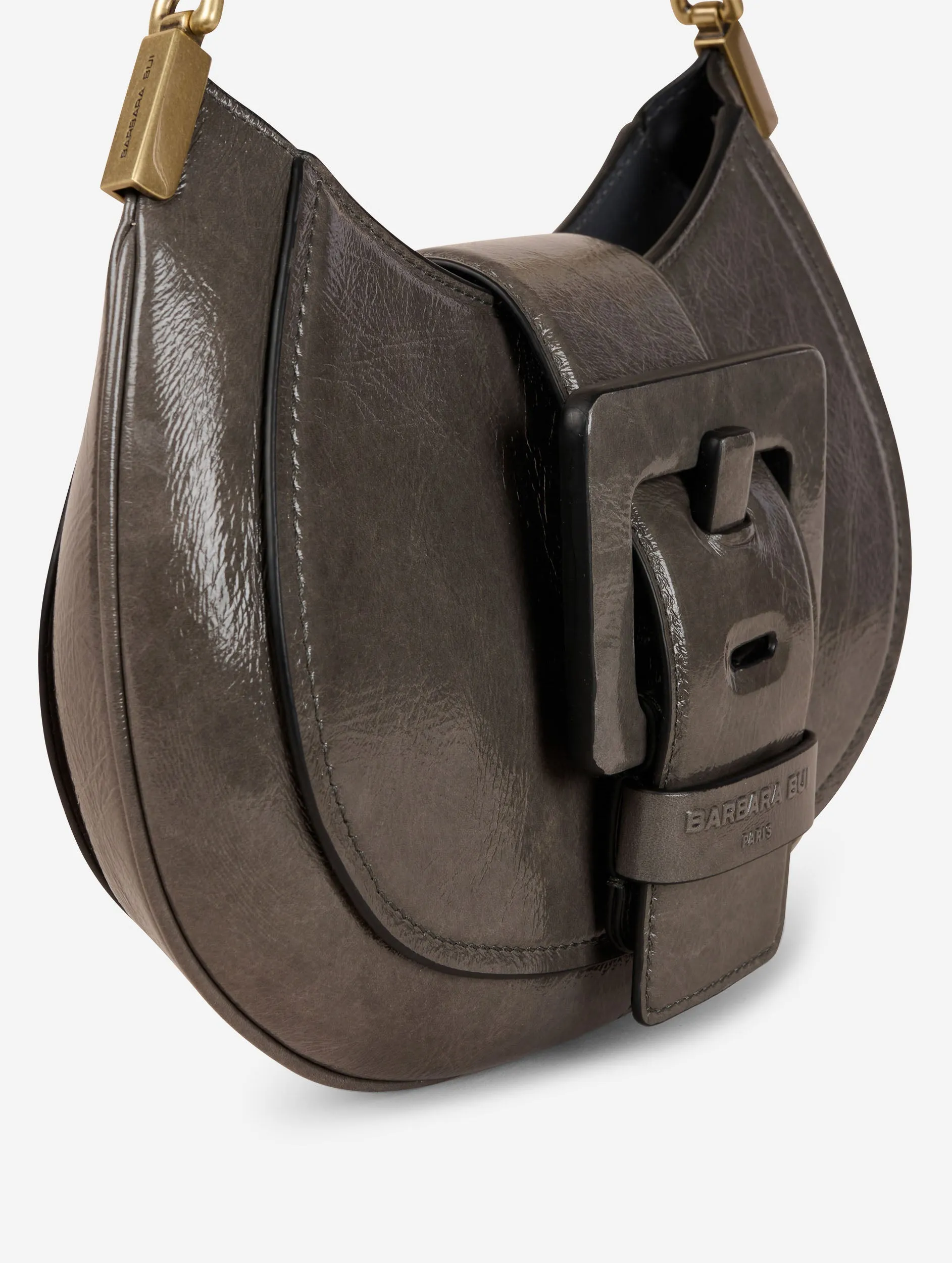 Grey patent leather KISS ME bag