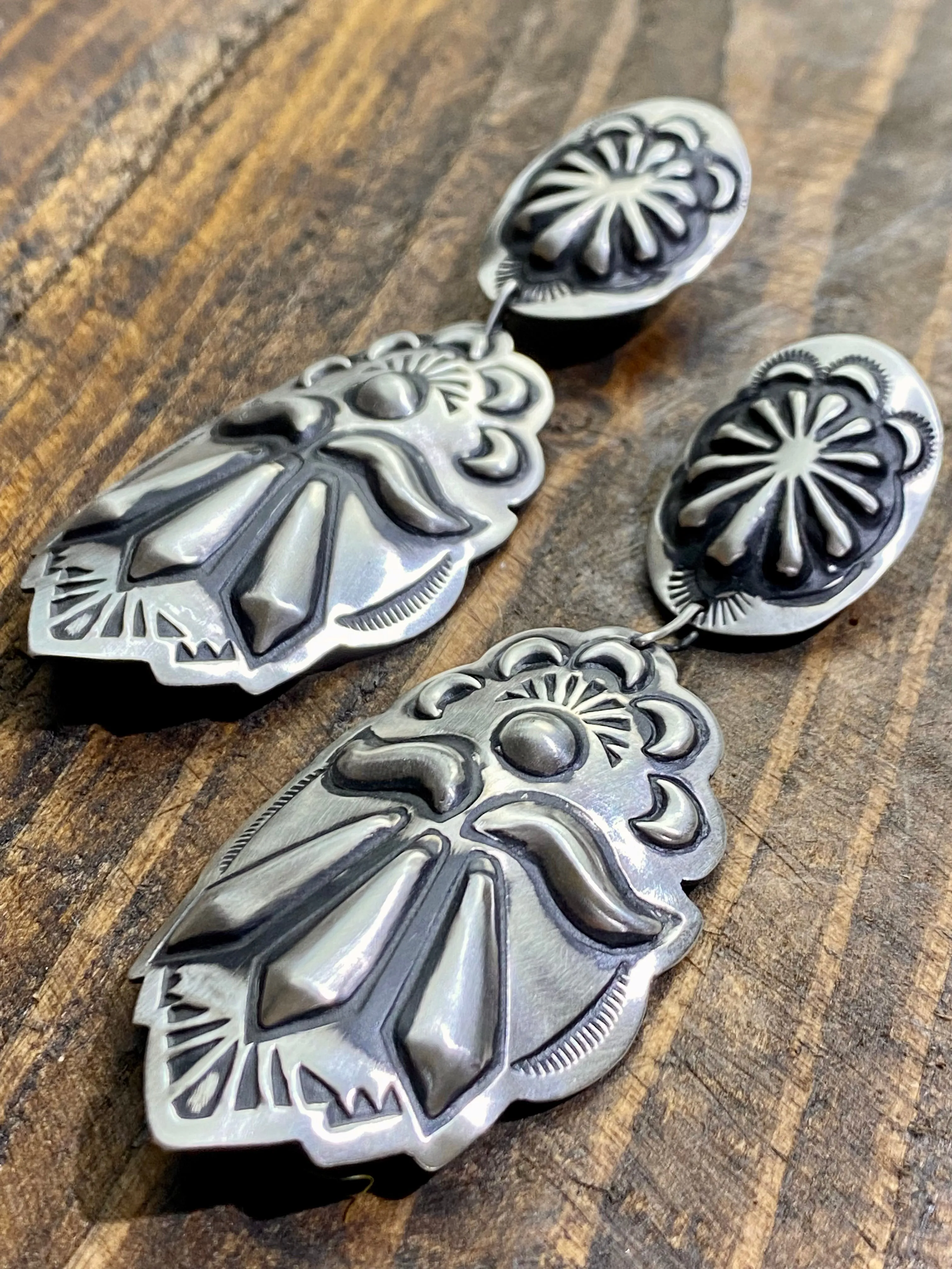 Guardian Angel Sterling Stamped Concho Post Earrings
