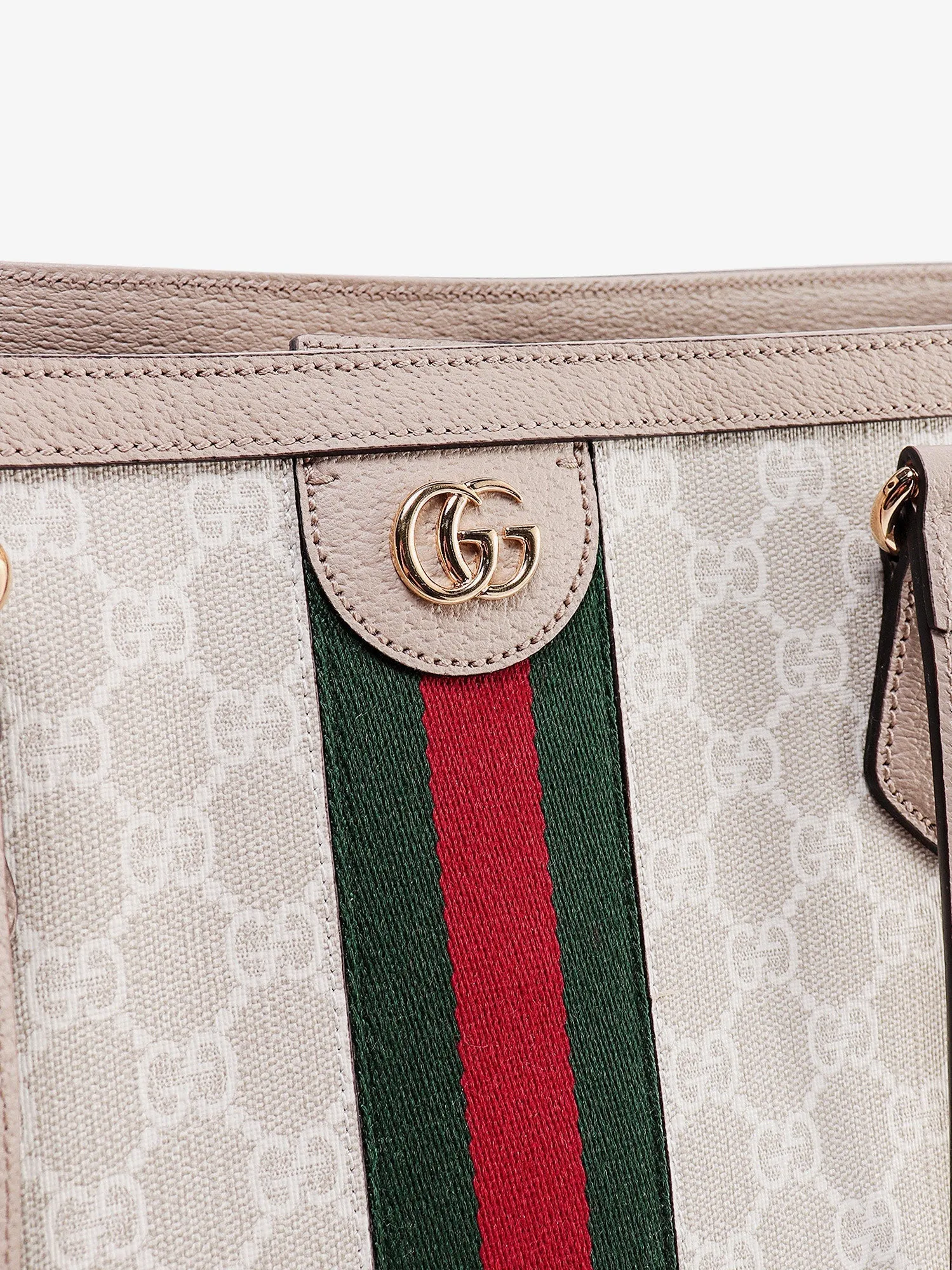 Gucci Gg Supreme Fabric And Leather Shoulder Bag With Frontal Web Band