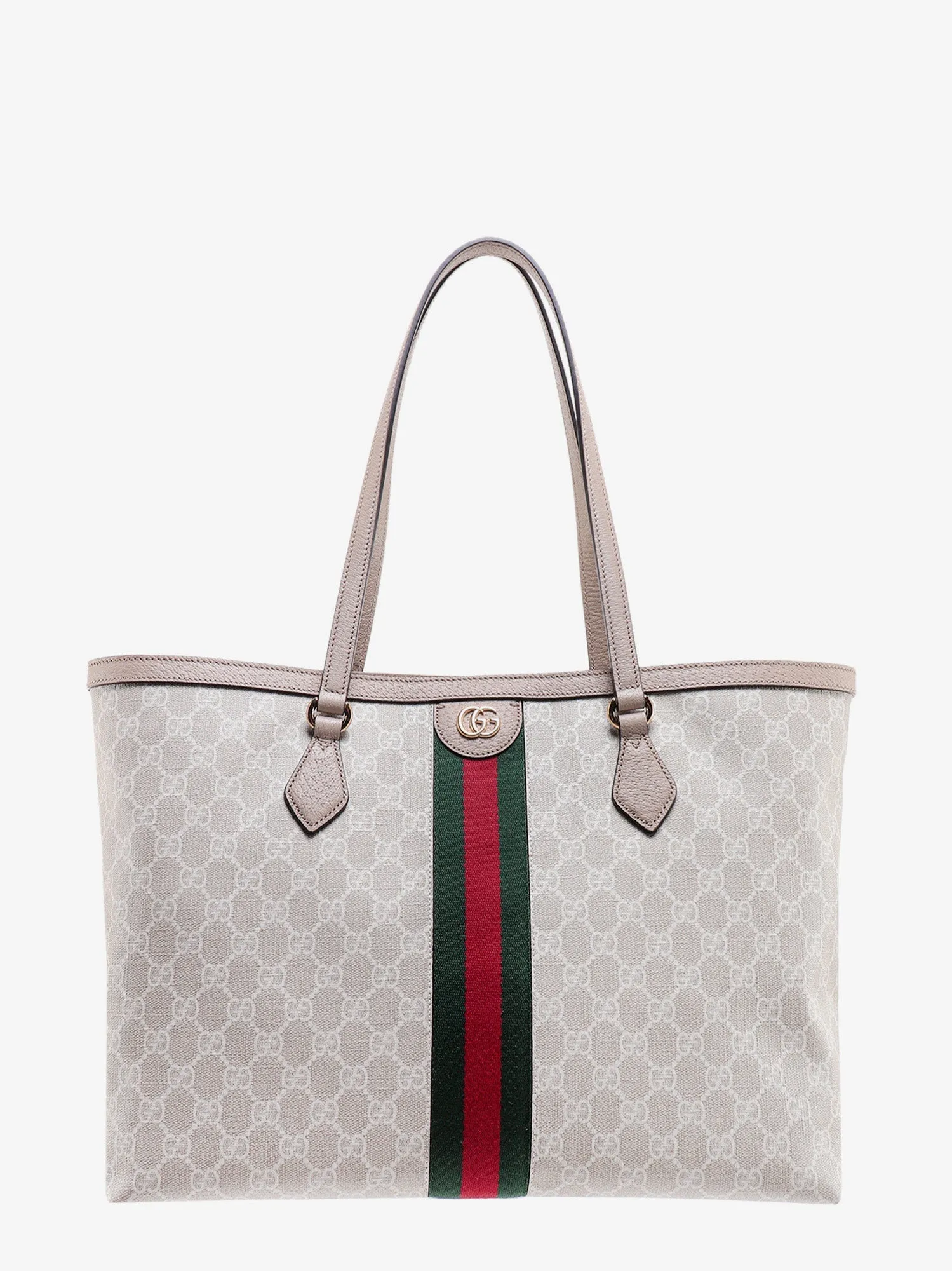 Gucci Gg Supreme Fabric And Leather Shoulder Bag With Frontal Web Band