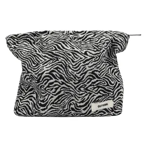 GUTGNK Corduroy Ladies Cosmetic Bag, Large Capacity Canvas Cosmetic Bag Travel Toiletry Bag Accessories Organizer, Black Wave