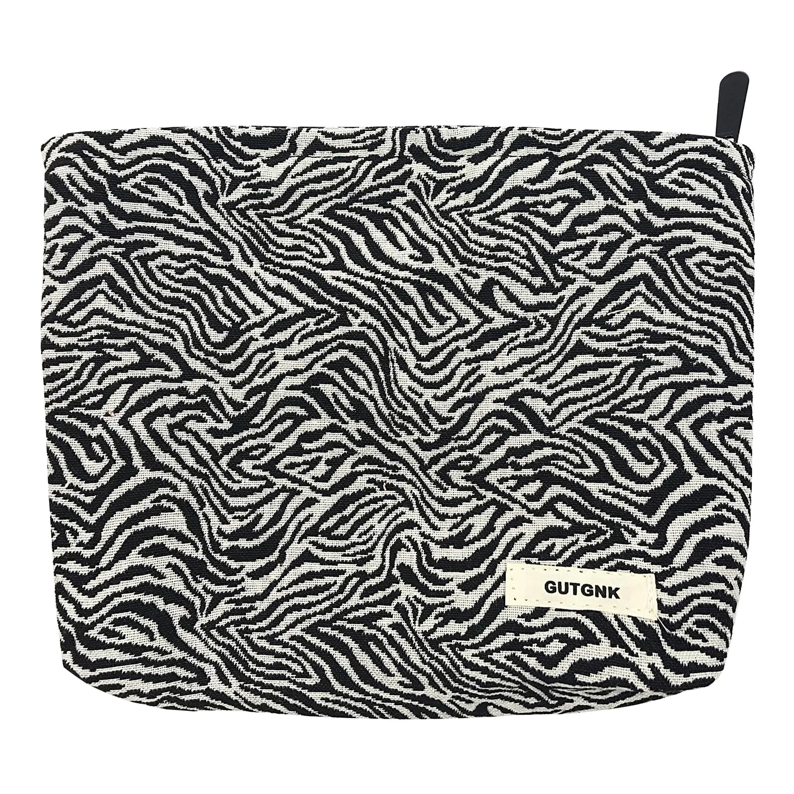 GUTGNK Corduroy Ladies Cosmetic Bag, Large Capacity Canvas Cosmetic Bag Travel Toiletry Bag Accessories Organizer, Black Wave