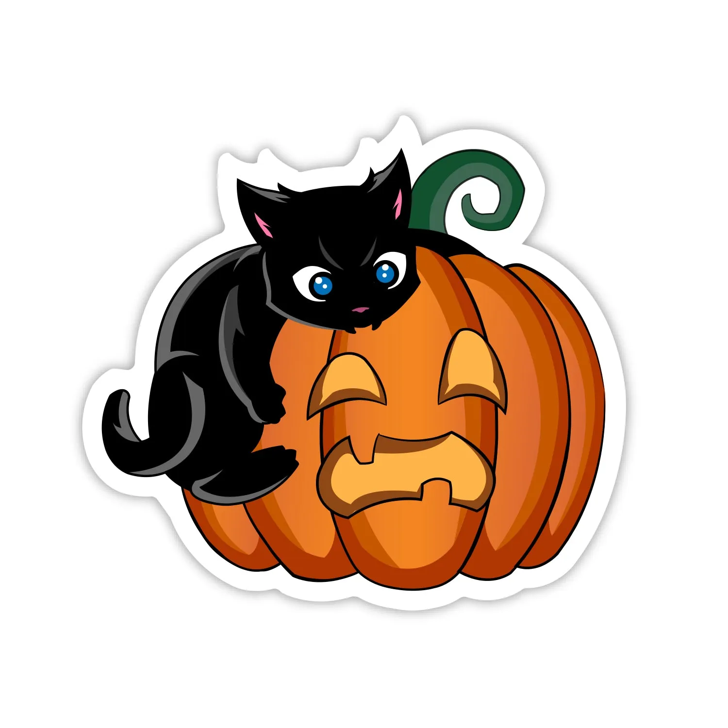 Halloween Black Cat Biting Pumpkin Sticker
