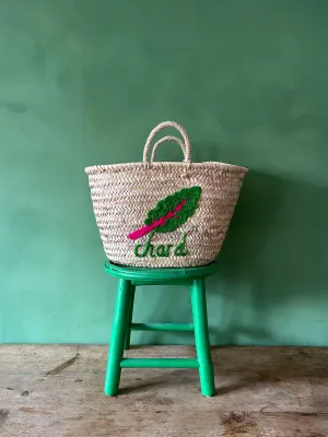 Hand Embroidered Market Basket, Chard