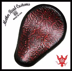 Harley Sportster Honda Spring Seat 10x13 Ant Red OakLeaf Leather Chopper Bobber