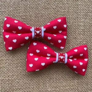 Hearts Red & White Dog or Cat Bow - Mini Size