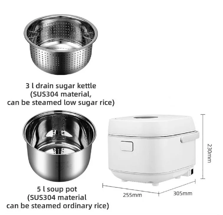 HomeTech Multifunctional Low-Sugar Rice Cooker - 5L, Black