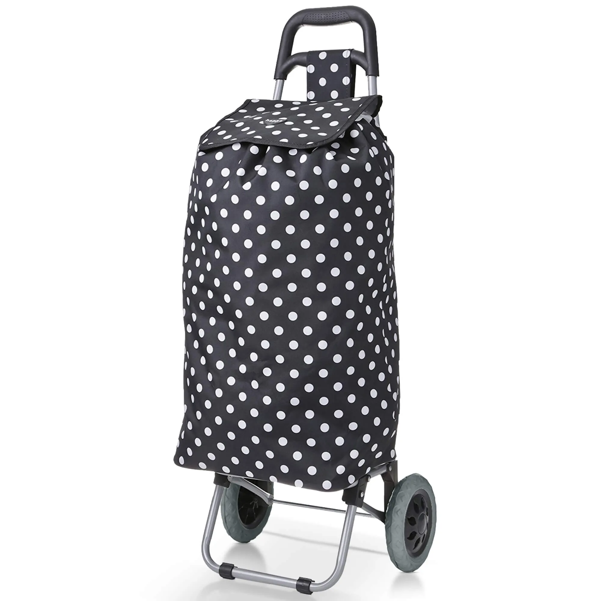 Hoppa 47Ltr Lightweight Shopping Trolley, Hard Wearing & Foldaway for Easy Storage with 1 Years Guarantee (Black Polka Dot)
