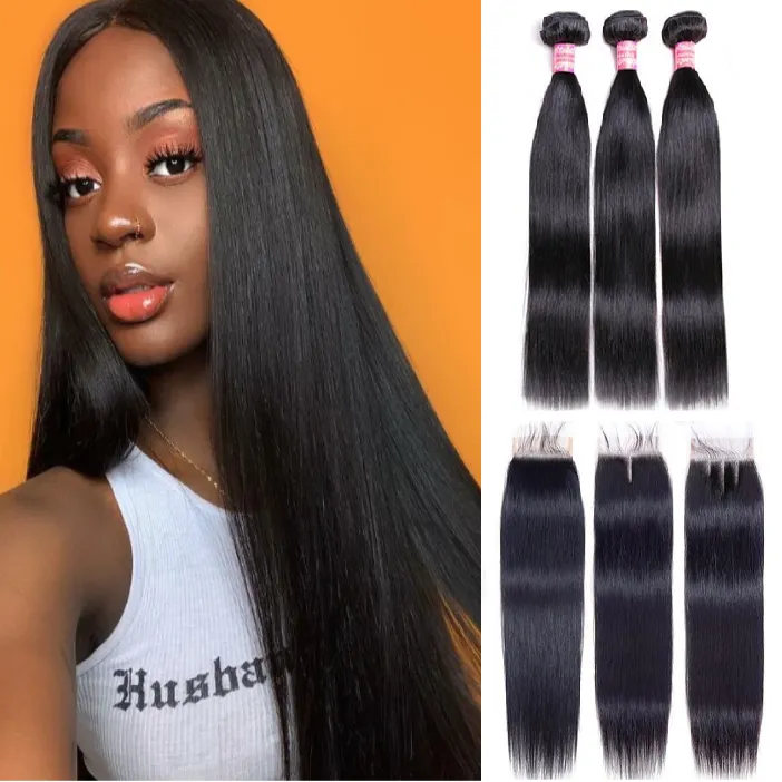 Indian Straight Bundles With 4×4 Closure 10A Grade 100% Human Remy Hair MYLOCKME