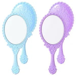 JOONOR 2PCS Handheld Mirror with Handle Vintage Cosmetic Mirror Compact for Personal Makeup Vanity Hand Held Mirror Tone Victorian Vanity Mirror,Purple Blue