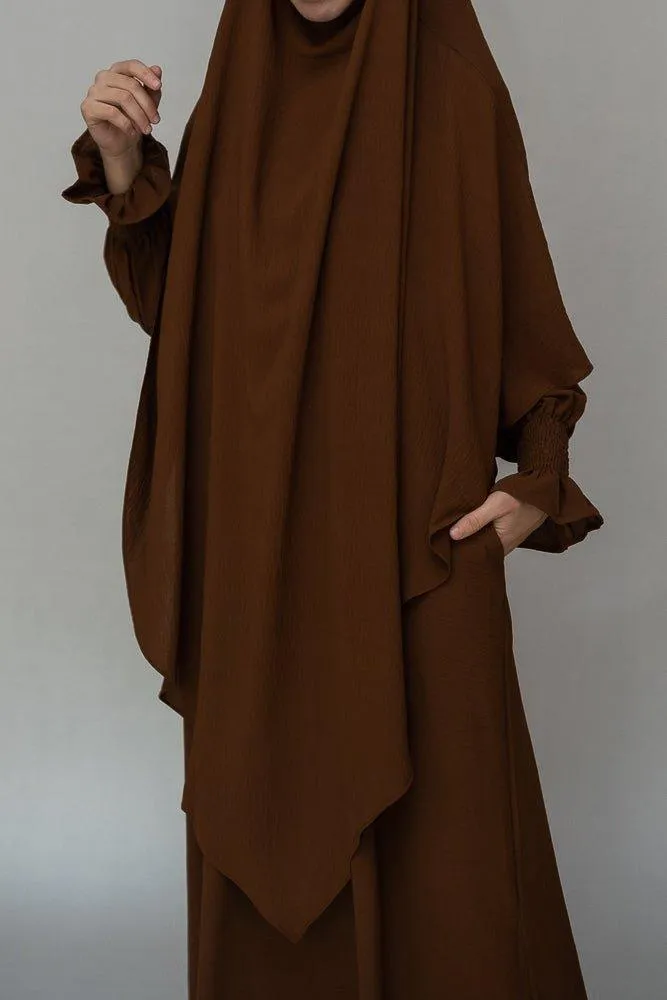 Kalean Travel Abaya Dress in Non-Wrinkling Fabric, Coffee