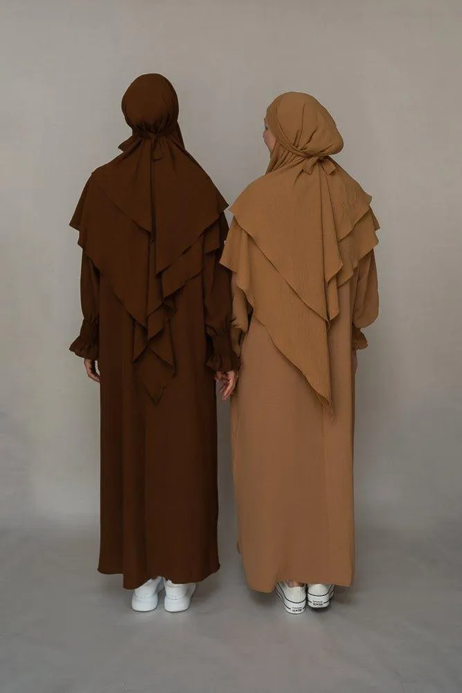 Kalean Travel Abaya Dress in Non-Wrinkling Fabric, Coffee