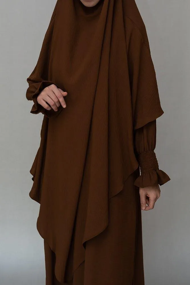 Kalean Travel Abaya Dress in Non-Wrinkling Fabric, Coffee