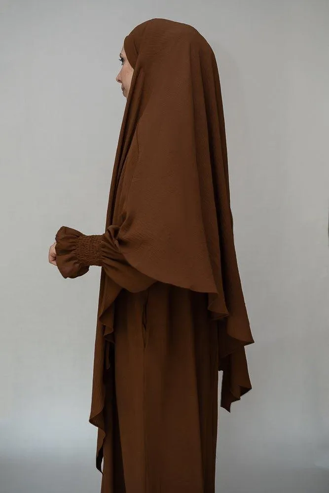 Kalean Travel Abaya Dress in Non-Wrinkling Fabric, Coffee