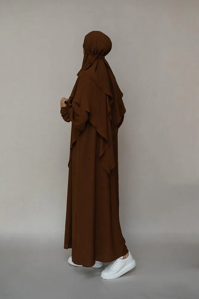 Kalean Travel Abaya Dress in Non-Wrinkling Fabric, Coffee