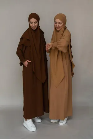 Kalean Travel Abaya Dress in Non-Wrinkling Fabric, Coffee