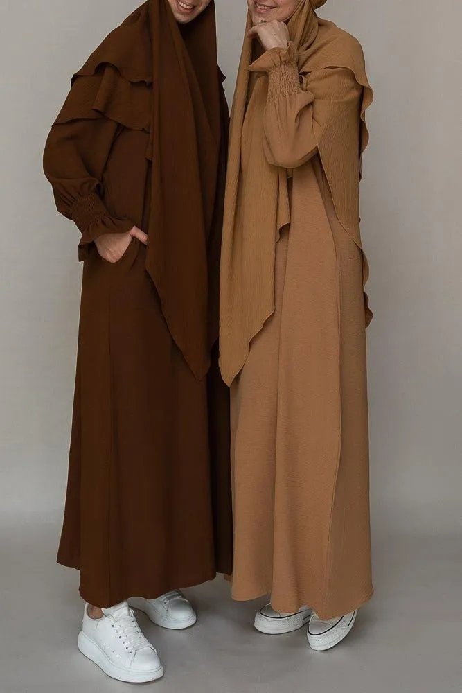 Kalean Travel Abaya Dress in Non-Wrinkling Fabric, Coffee