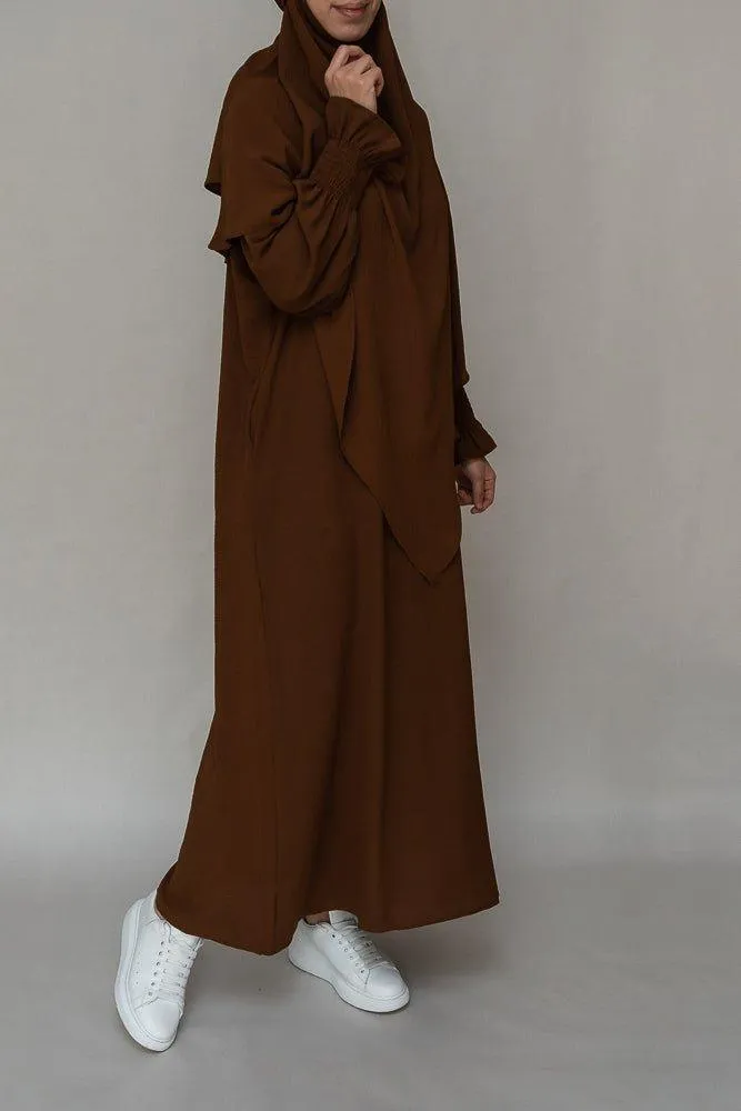 Kalean Travel Abaya Dress in Non-Wrinkling Fabric, Coffee