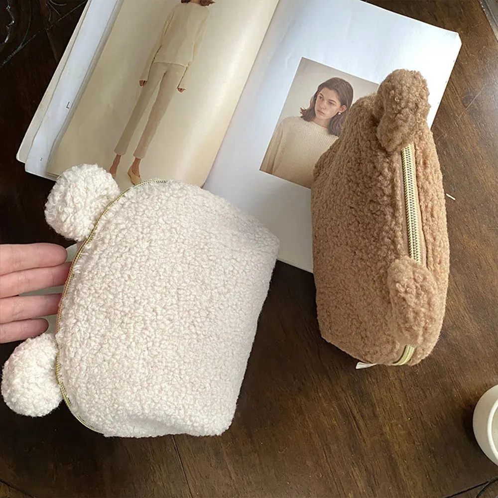 Kawaii Custom Teddy Sherpa Cosmetic Bag 🐻✨ | Personalized Makeup Travel Pouch 🎀 | Perfect Bridesmaids & Wedding Favor Gift 🎉