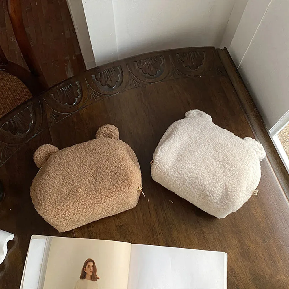 Kawaii Custom Teddy Sherpa Cosmetic Bag 🐻✨ | Personalized Makeup Travel Pouch 🎀 | Perfect Bridesmaids & Wedding Favor Gift 🎉