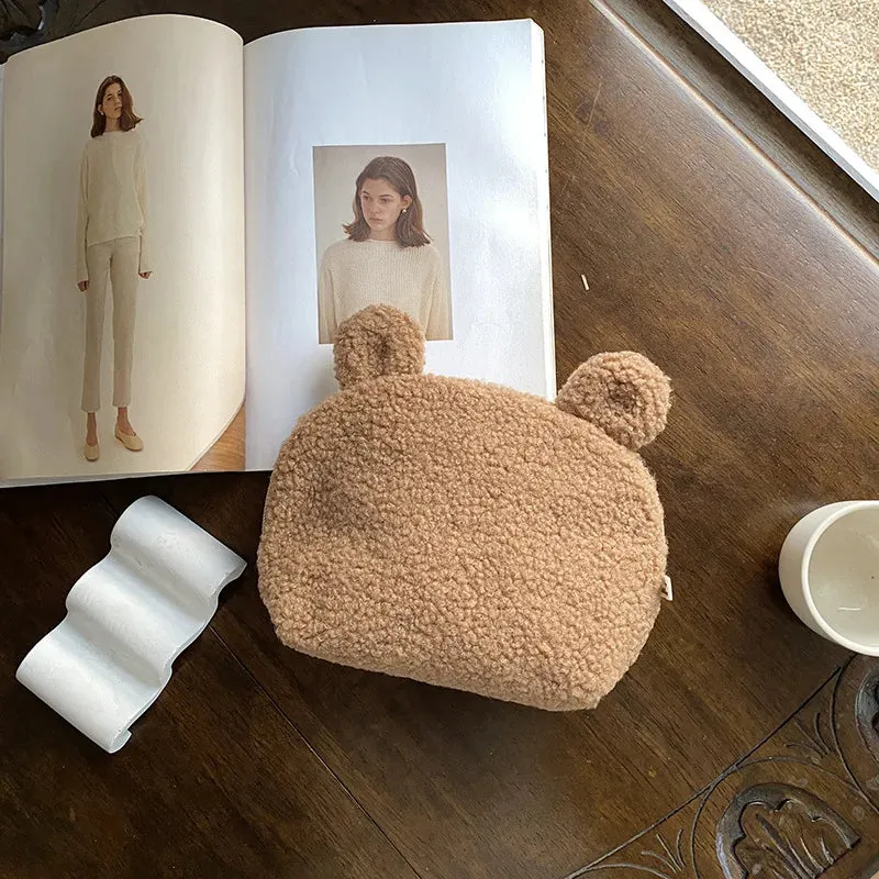 Kawaii Custom Teddy Sherpa Cosmetic Bag 🐻✨ | Personalized Makeup Travel Pouch 🎀 | Perfect Bridesmaids & Wedding Favor Gift 🎉