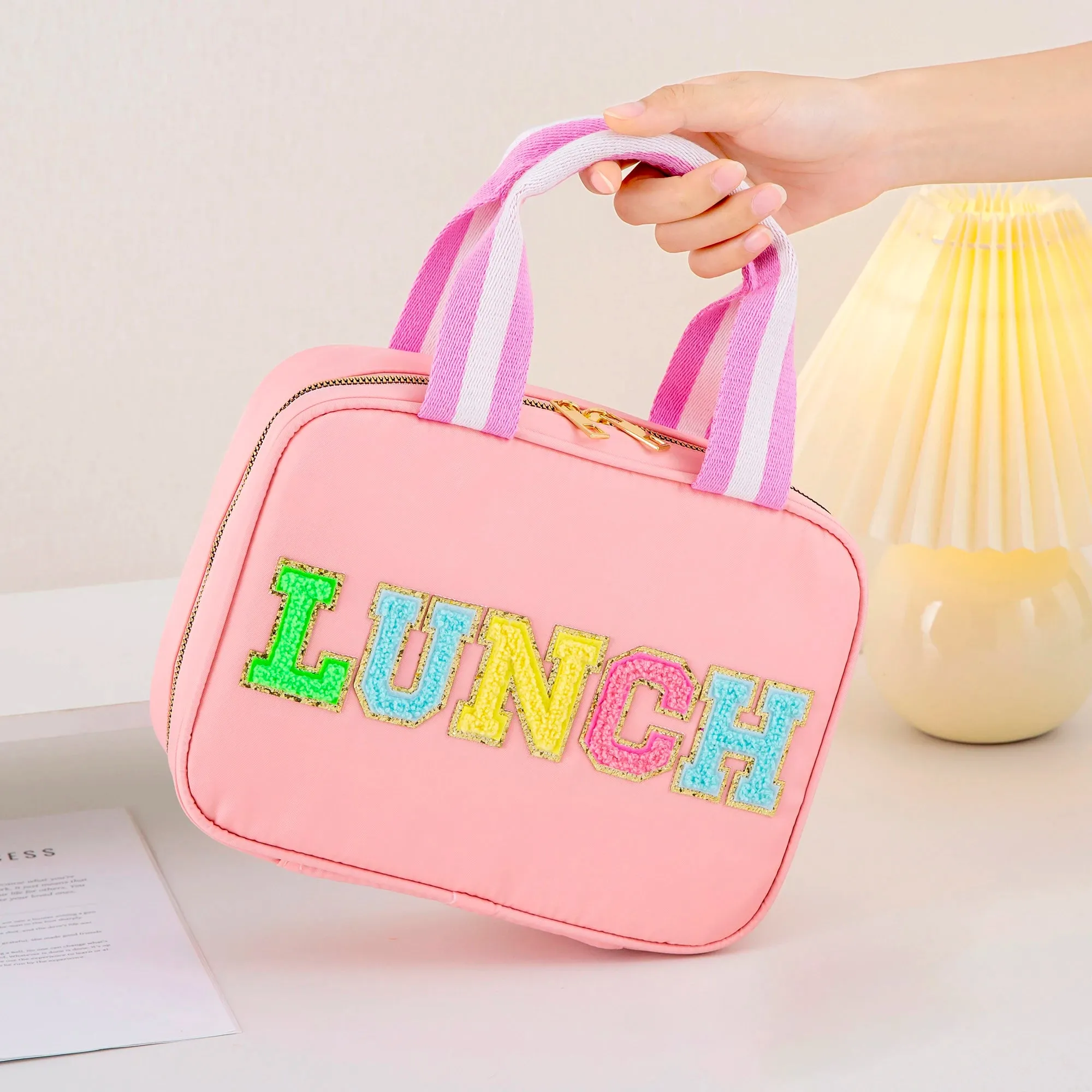 Kawaii Nylon Insulated Lunch Tote 🌈✨ | Adorable Reusable Cooler Bag with Chenille Letters for Kids & Travel 🥪💖