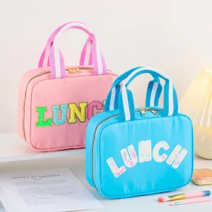 Kawaii Nylon Insulated Lunch Tote 🌈✨ | Adorable Reusable Cooler Bag with Chenille Letters for Kids & Travel 🥪💖