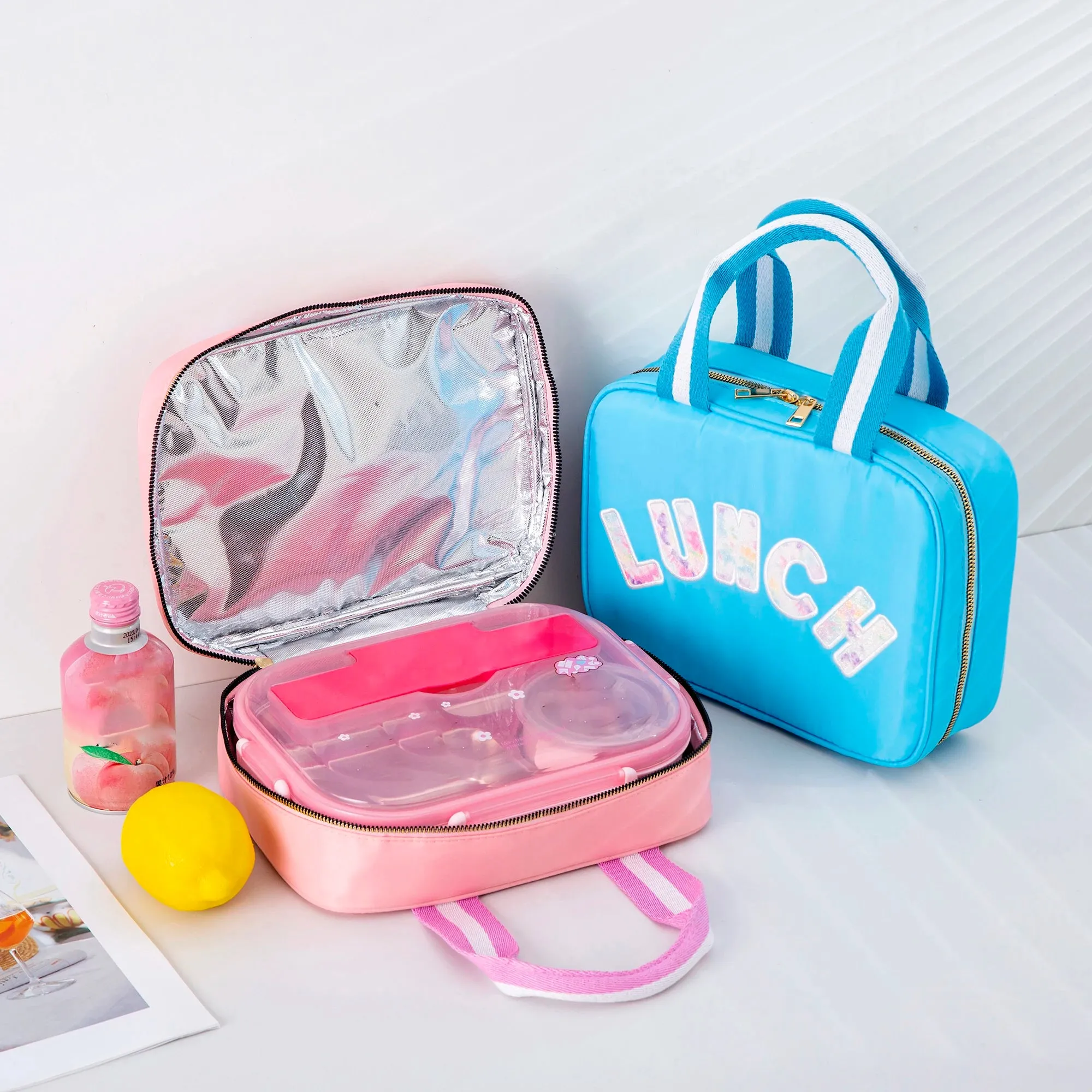Kawaii Nylon Insulated Lunch Tote 🌈✨ | Adorable Reusable Cooler Bag with Chenille Letters for Kids & Travel 🥪💖