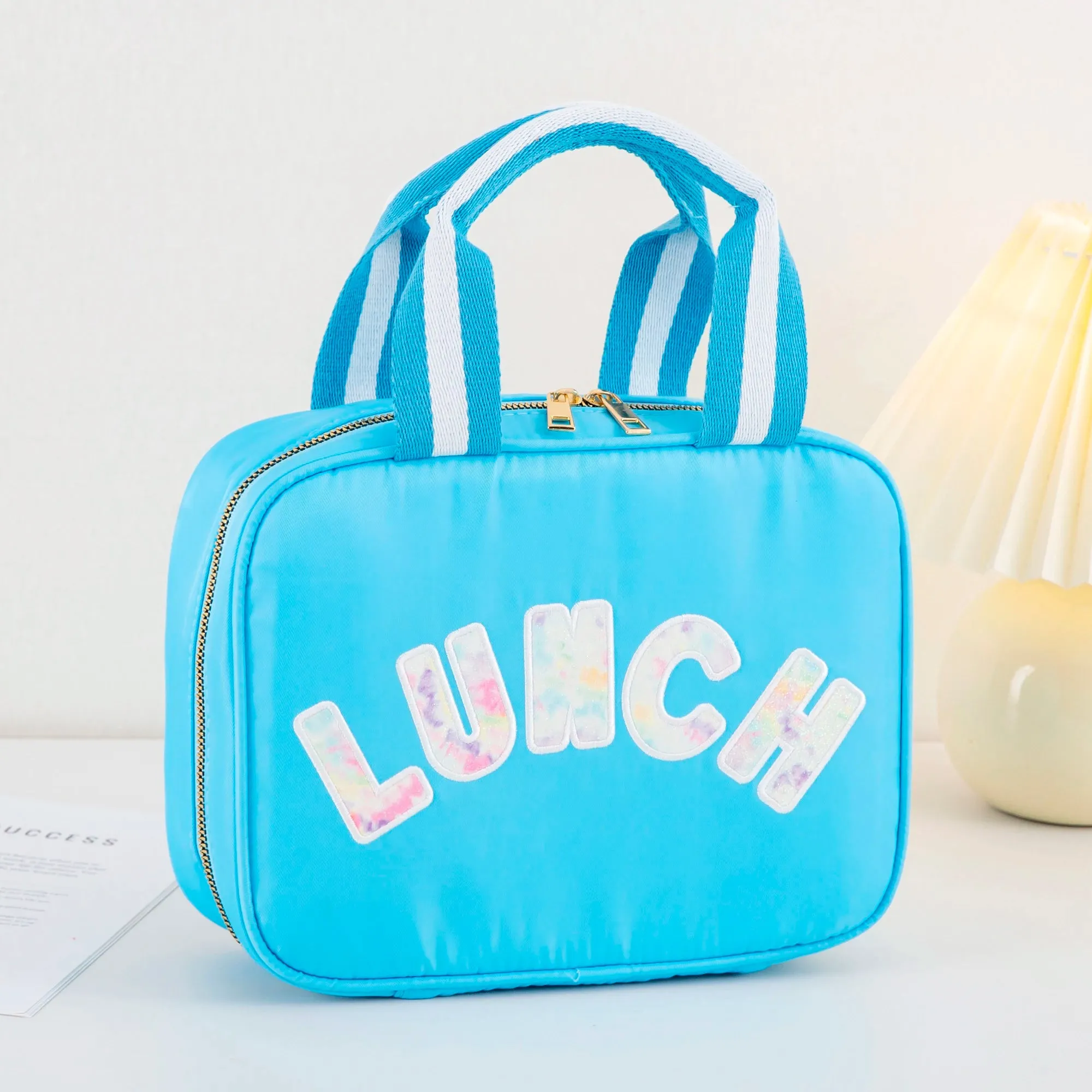 Kawaii Nylon Insulated Lunch Tote 🌈✨ | Adorable Reusable Cooler Bag with Chenille Letters for Kids & Travel 🥪💖
