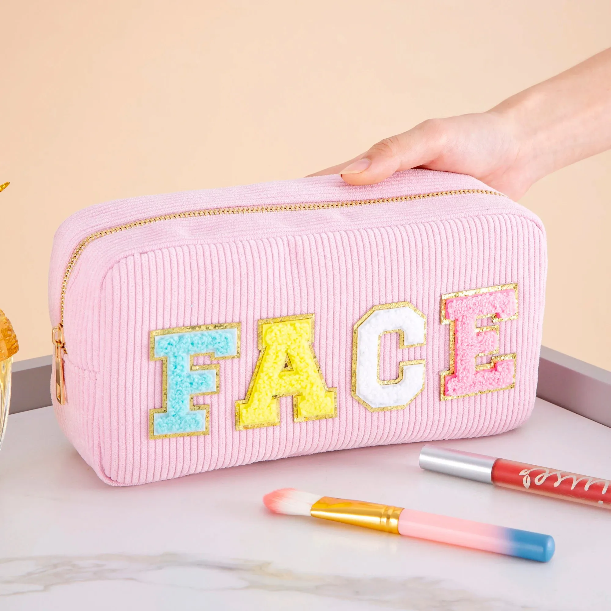 Kawaii Purple Chenille Letter Cosmetic Pouch ✨🎀 Cute Makeup Organizer for Teens & Women 🌸 Travel Essential
