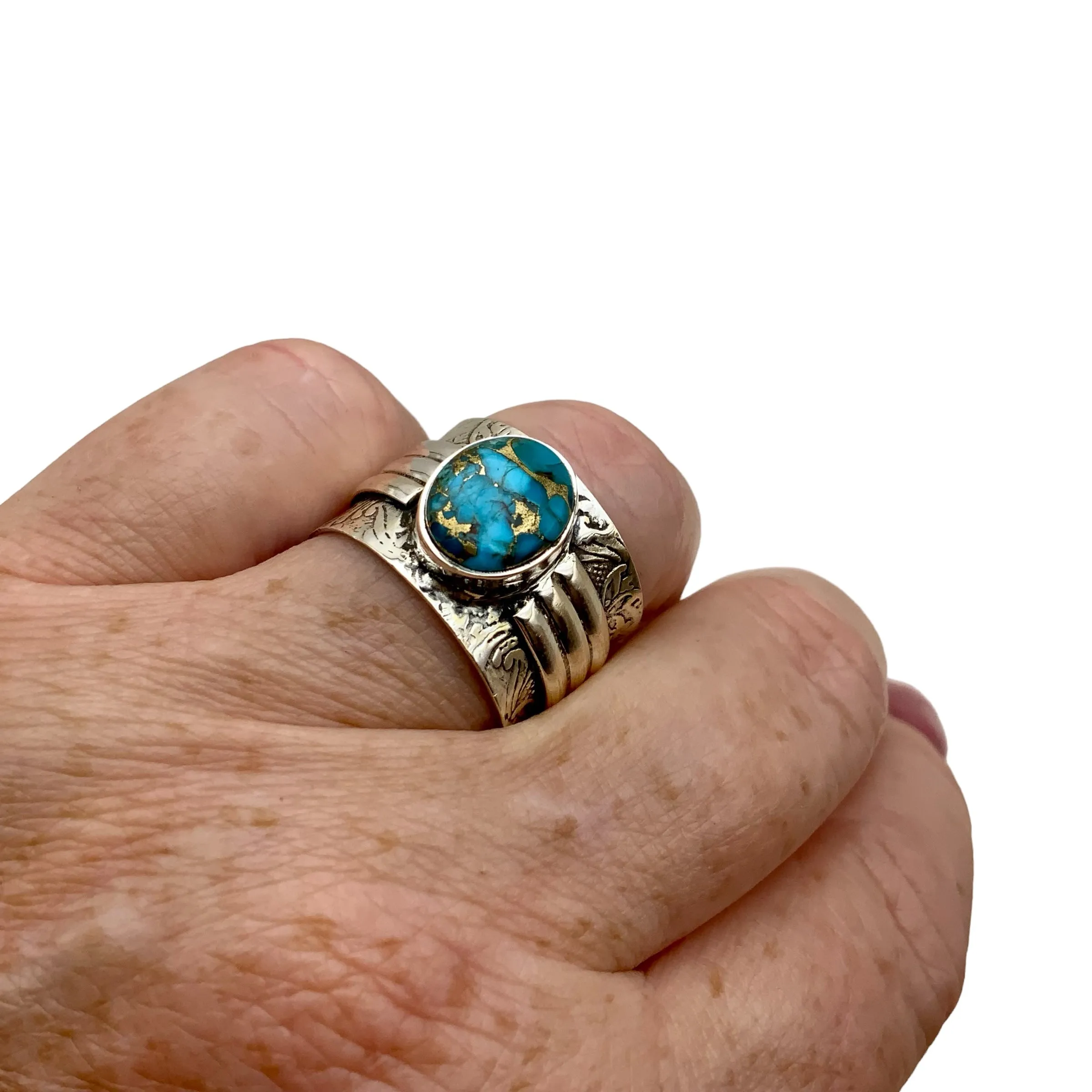 Kingman Blue Copper Turquoise Solid 925 Sterling Silver Ring