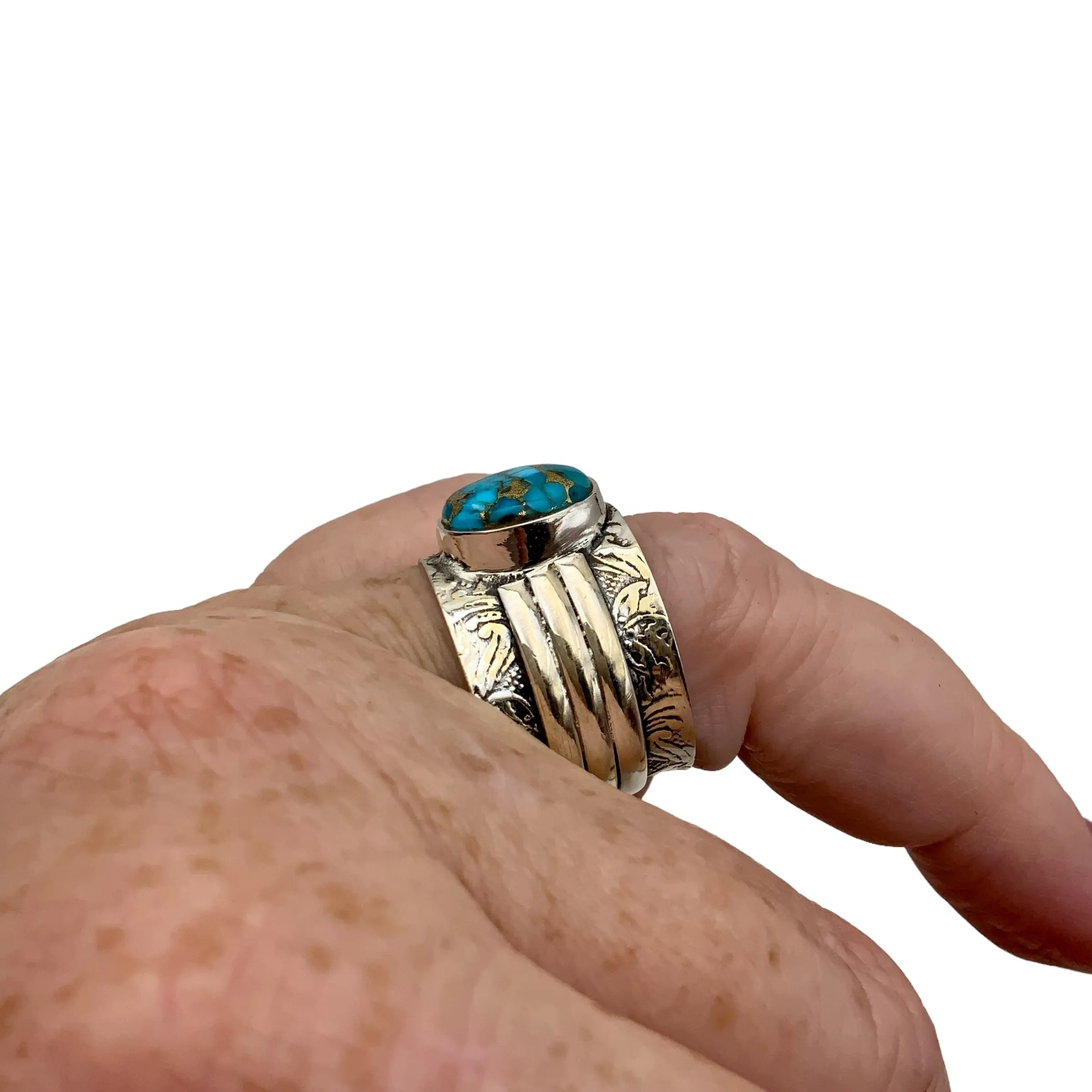 Kingman Blue Copper Turquoise Solid 925 Sterling Silver Ring