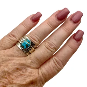 Kingman Blue Copper Turquoise Solid 925 Sterling Silver Ring