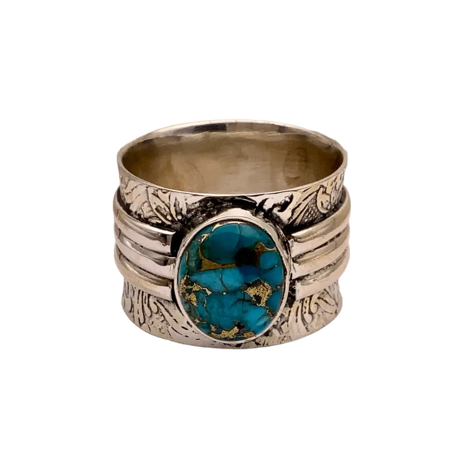 Kingman Blue Copper Turquoise Solid 925 Sterling Silver Ring