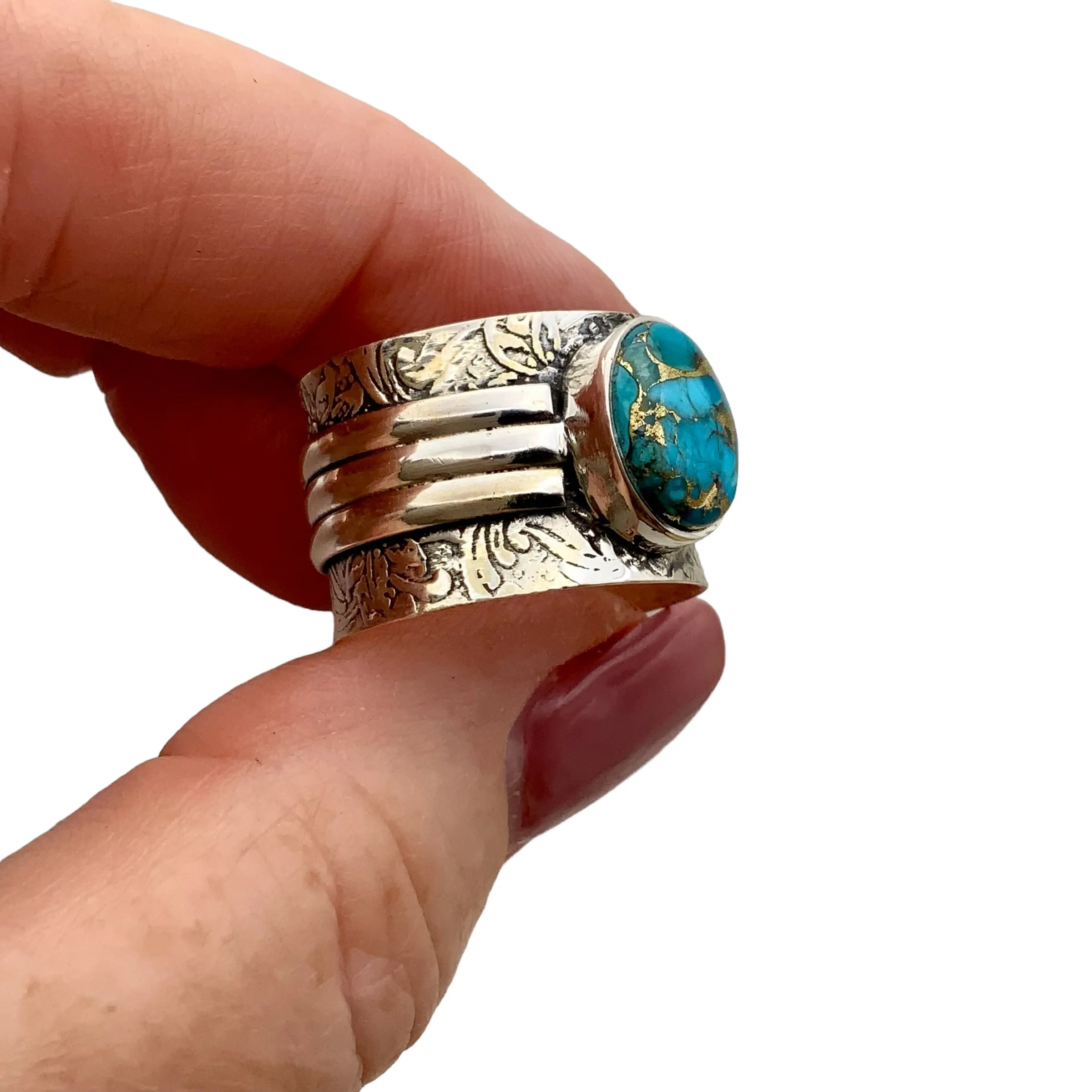 Kingman Blue Copper Turquoise Solid 925 Sterling Silver Ring